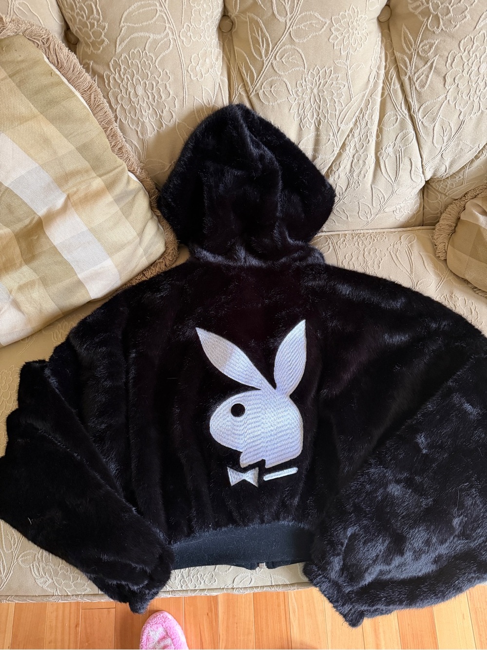 Playboy Black Faux Fur Hoodie